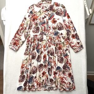 Uncle Frank Anthropologie Floral Short Midi Dress‎ S Small Button Front Rayon